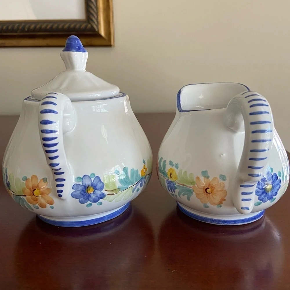 William-Sonoma Mari Floral Hand-Painted in Italy Sugar Bowl and Creamer Set